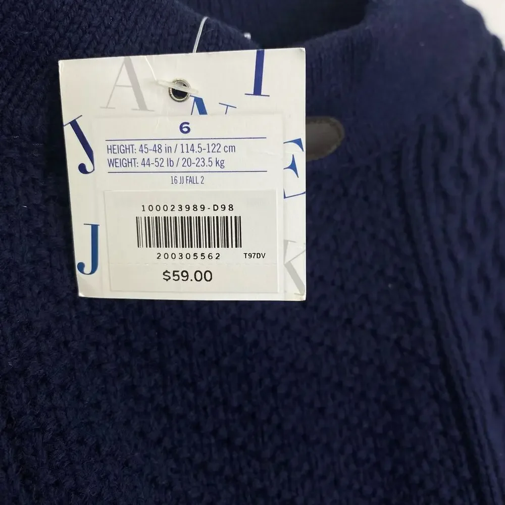 Janie & Jack Aran Cable Knit Poncho Girls Sz 6 Navy Blue Wool Blend Sweater NEW